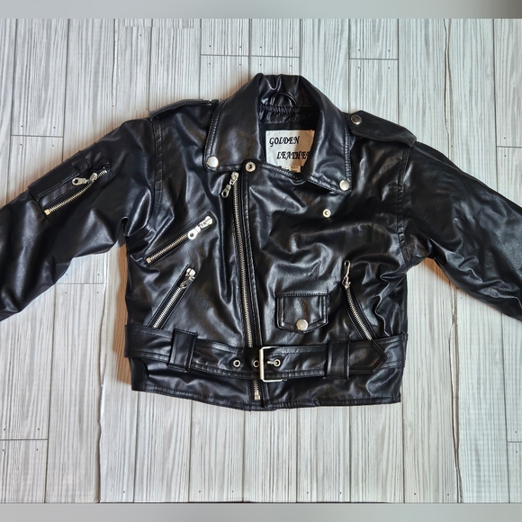 Children's Black Leather Biker Jacket Size 5T - Picture 9 of 16